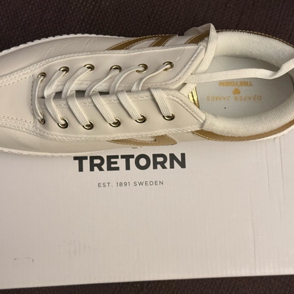 Tretorn Shoes - Tretorn White Metallic Gold Sneakers